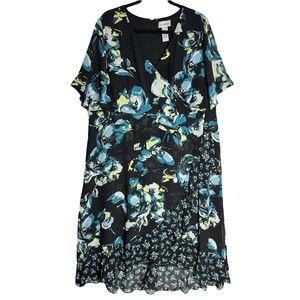 Catherines Wrap Style Floral Print Summer Dress Fully Lined Size 22W